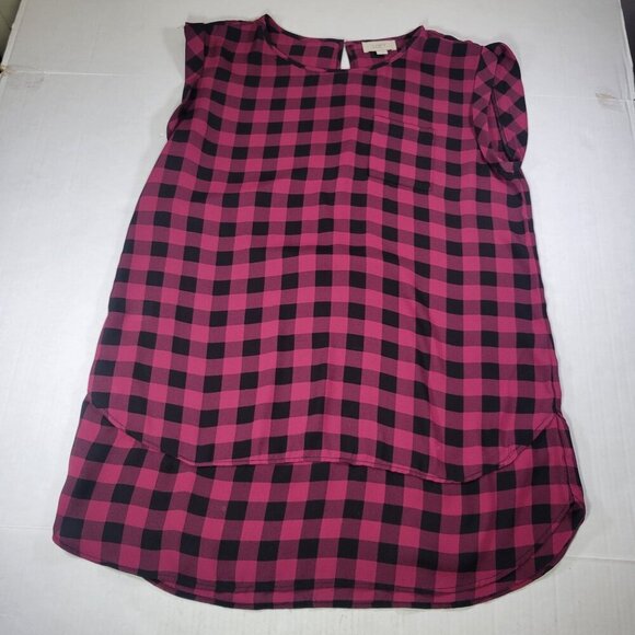 Loft Outlet Women Pink & Black Plaid Lightweight Sleeveless Blouse Size M - Picture 1 of 8
